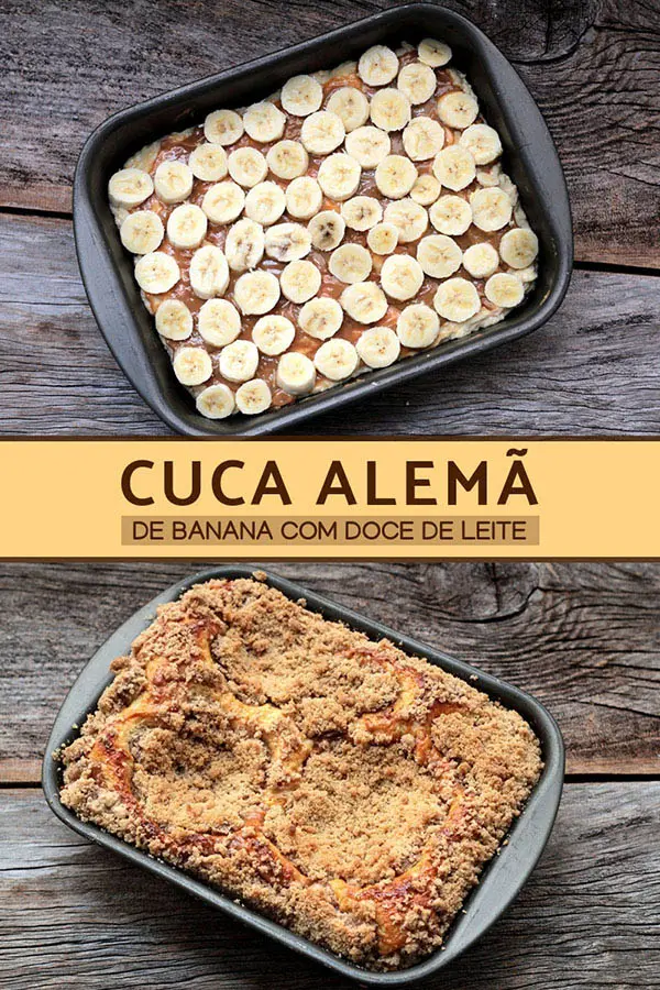 Cuca alemã de banana com doce de leite – Confira a receita dessa cuca tradicional da culinária gaúcha. Feita com uma massa levemente adocicada e recheada com banana e doce de leite. Faça a autêntica cuca alemã, receita de pão doce do RS na sua casa. Ela combina com café da manhã, lanche da tarde e muito mais. 