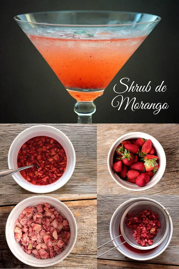 Shrub de morango - Receita desse delicioso xarope de morango à base de vinagre, perfeito para montar os mais variados drinks com ou sem álcool. Essa bebida caseira de morango combina com gin, água com gás, tônica e muito mais. Faça essa bebida caseira na sua casa.