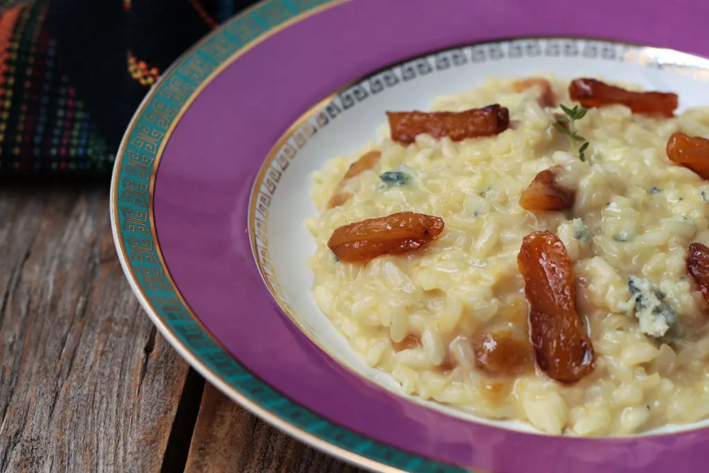 Risoto de damasco e gorgonzola