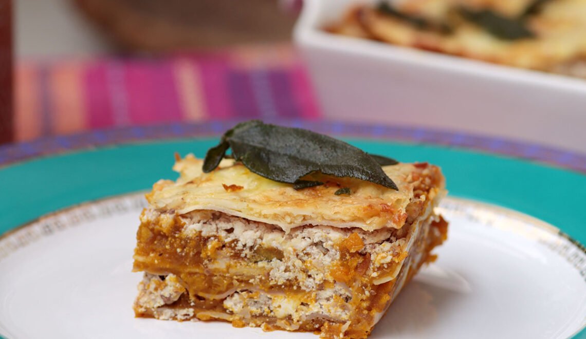 Lasanha de abóbora com ricota e nozes